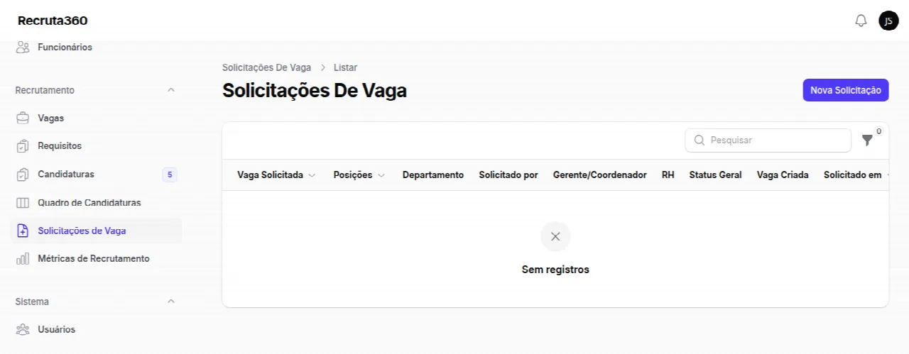 Solicitações de vaga