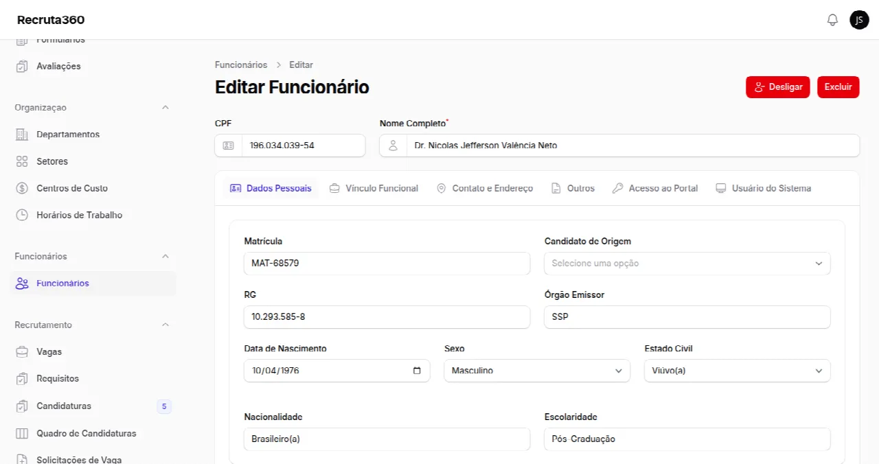 Ficha de um funcionário
